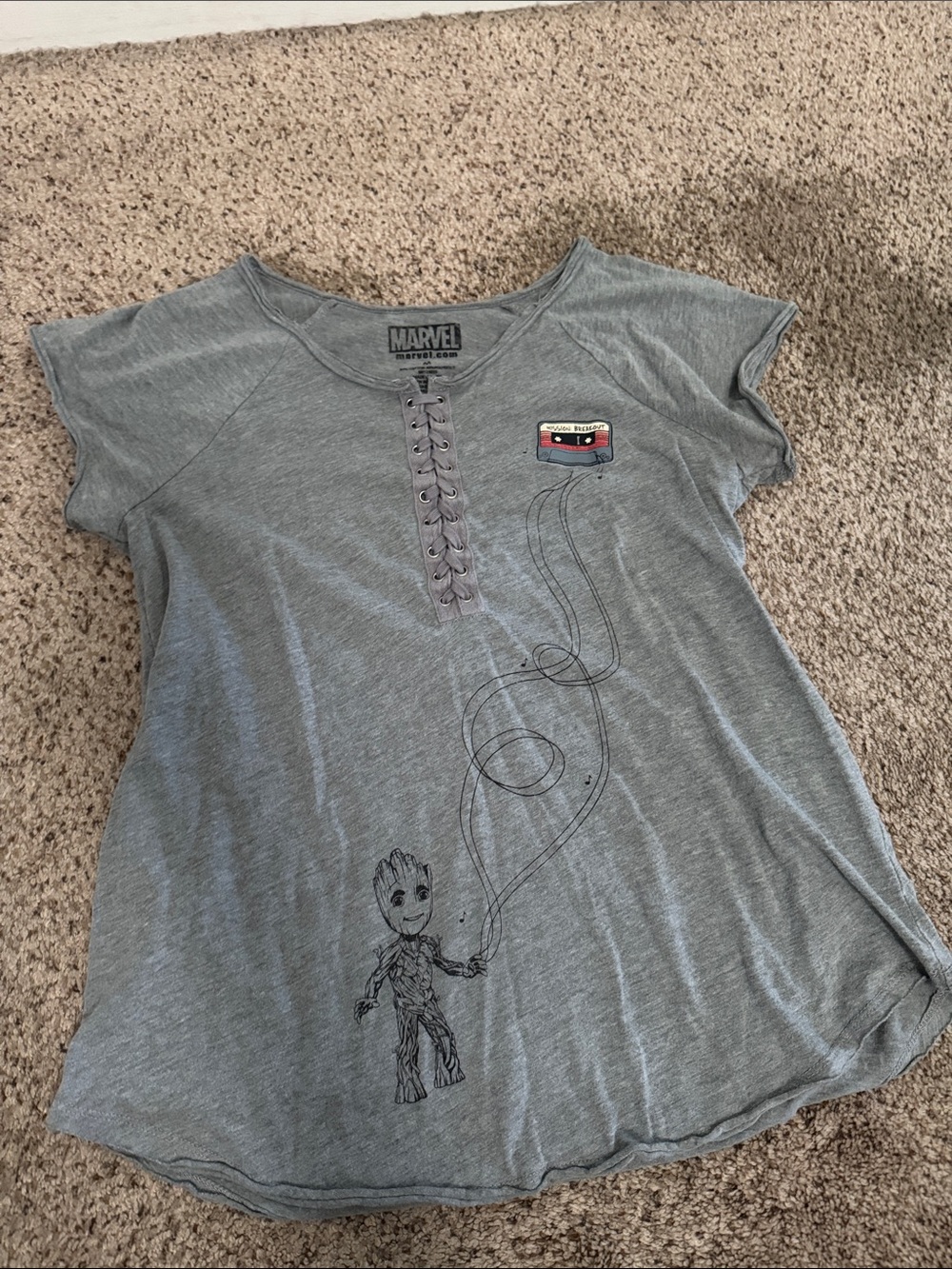 Marvel Gray Short-Sleeve Lace-Up Graphic Tee - Women